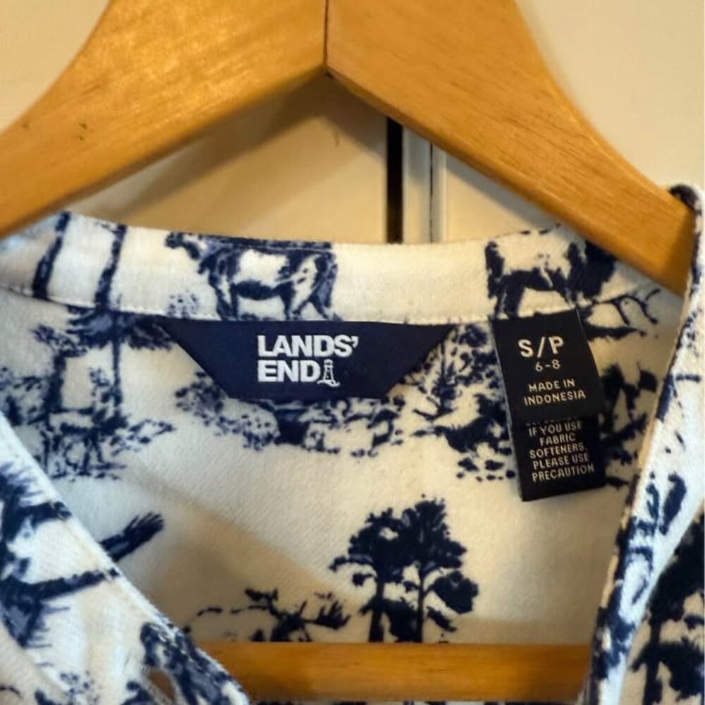 Women’s Blue/White Cotton Forest Theme Tunic Long Sleeve Flannel Top-Size S(6-8) - Picture 5 of 10